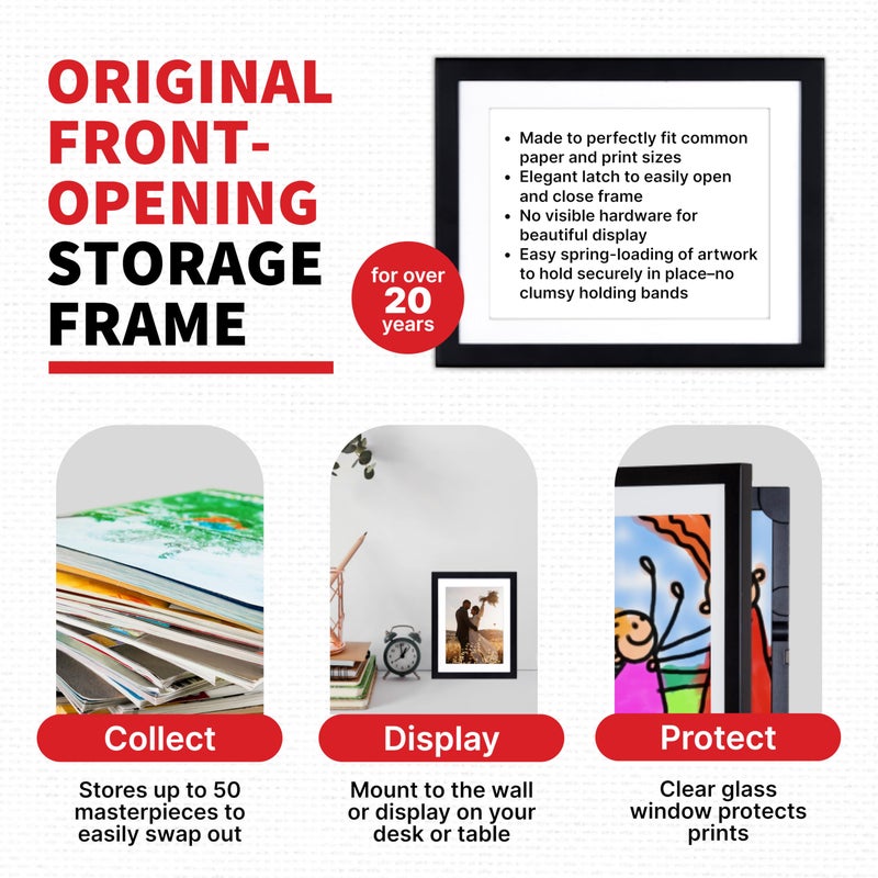 Dynamic Frames Liâ€™l Davinci Art Cabinet, Stores up to 50 Pieces of 8.5 x 11 inch Art, Outer Wooden Frame Dimensions 11.75 x 14.75 inches, Changeable Kids Art Frame, Front Opening, Black - Image 3